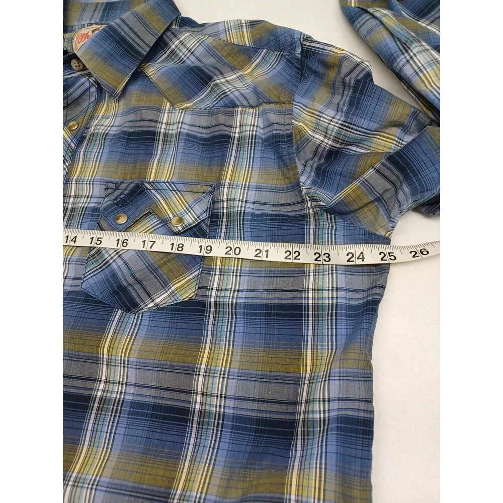 Wrangler American Cowboys Pearl Snaps Shirt Plaid Blue Long Sleeve XL